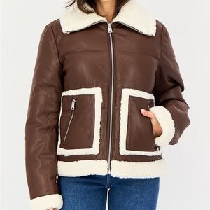LEVIS Brown Leather Jacket with Cream Accents